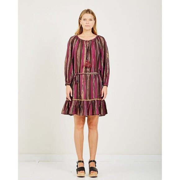 Mes Demoiselles Lipatti Striped Metallic Bohemian Renaissance Dress Women 34/2 - Picture 1 of 12